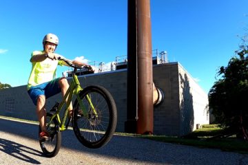 Ryan rides a manual on his Inspired Fourplay trials bike