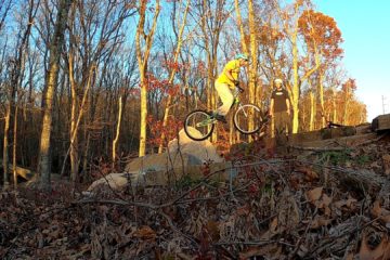 Jim hucks his trials bike across a gap