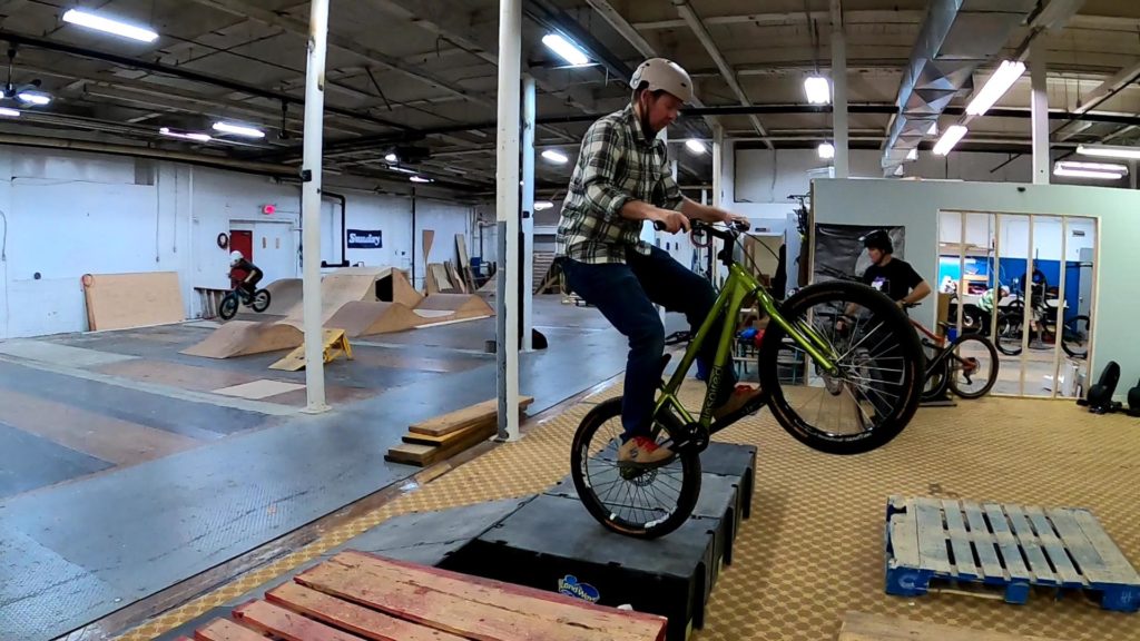 Trials and BMX riding in the same indoor bike park