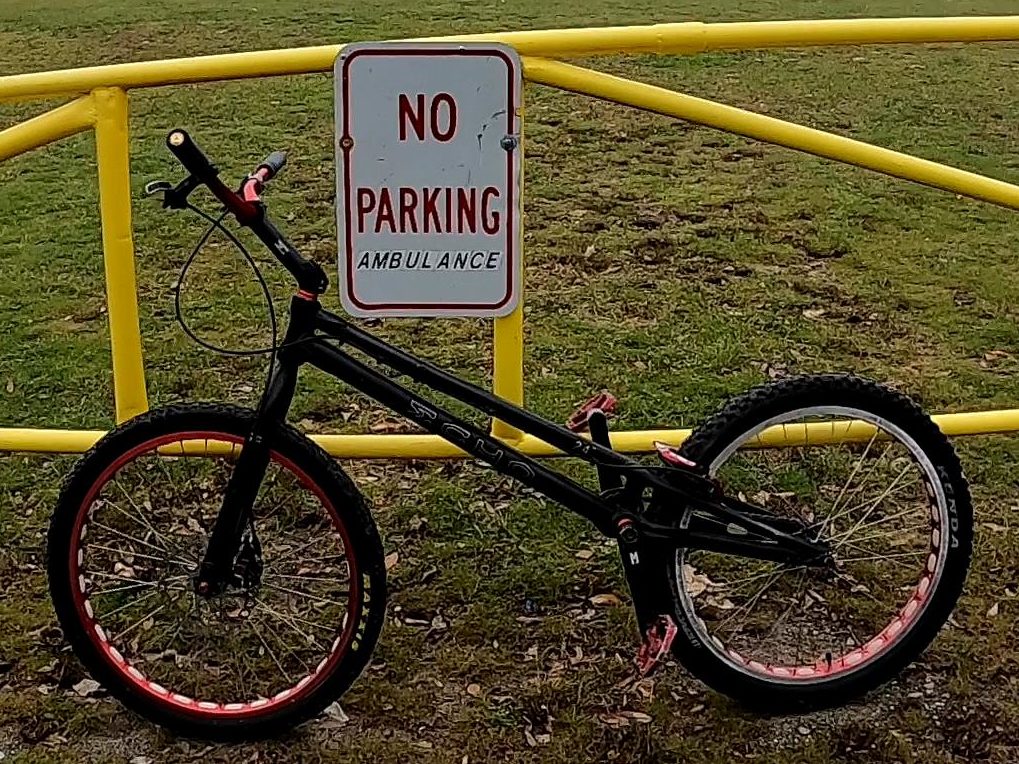 Trials bike in a no parking zone