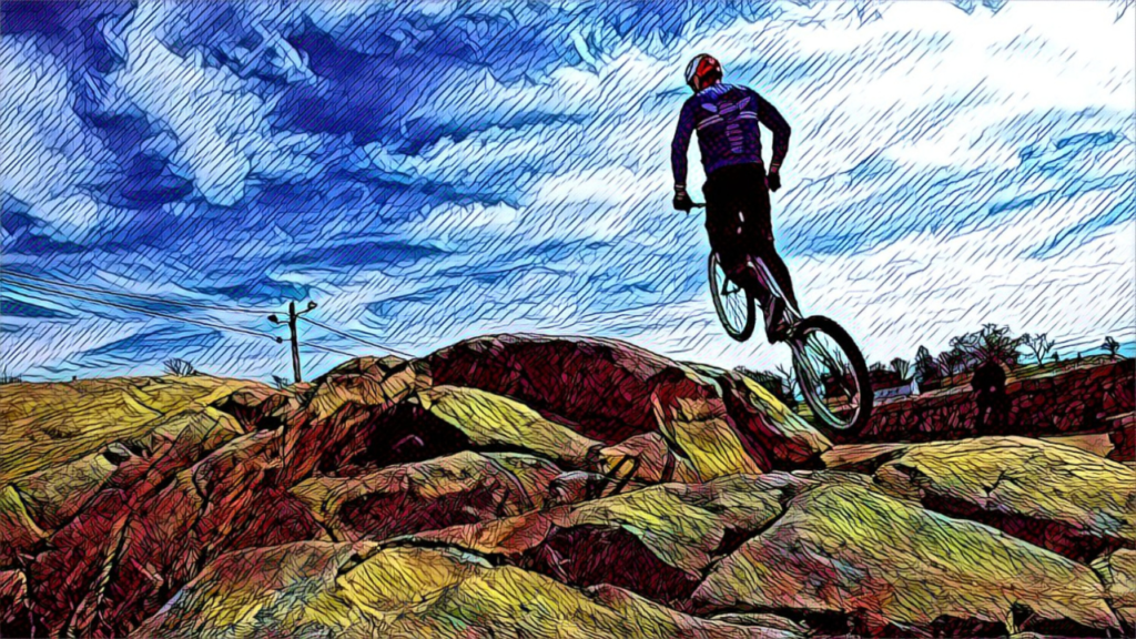 Vlasta hops to the top of a rock ledge