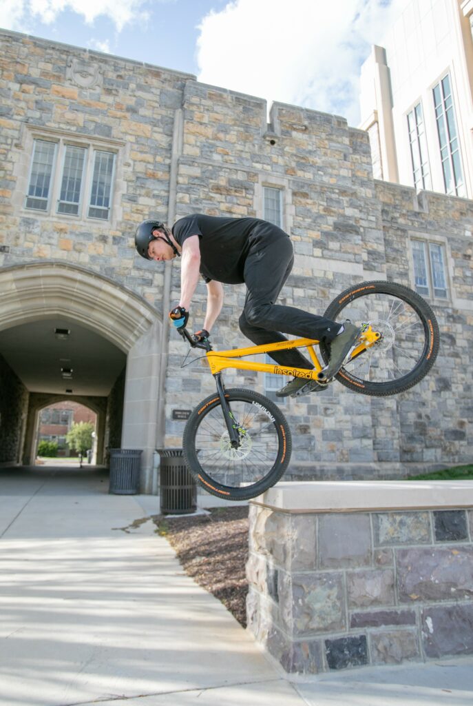 Nathaniel Moore does an endo drop from a stone wall