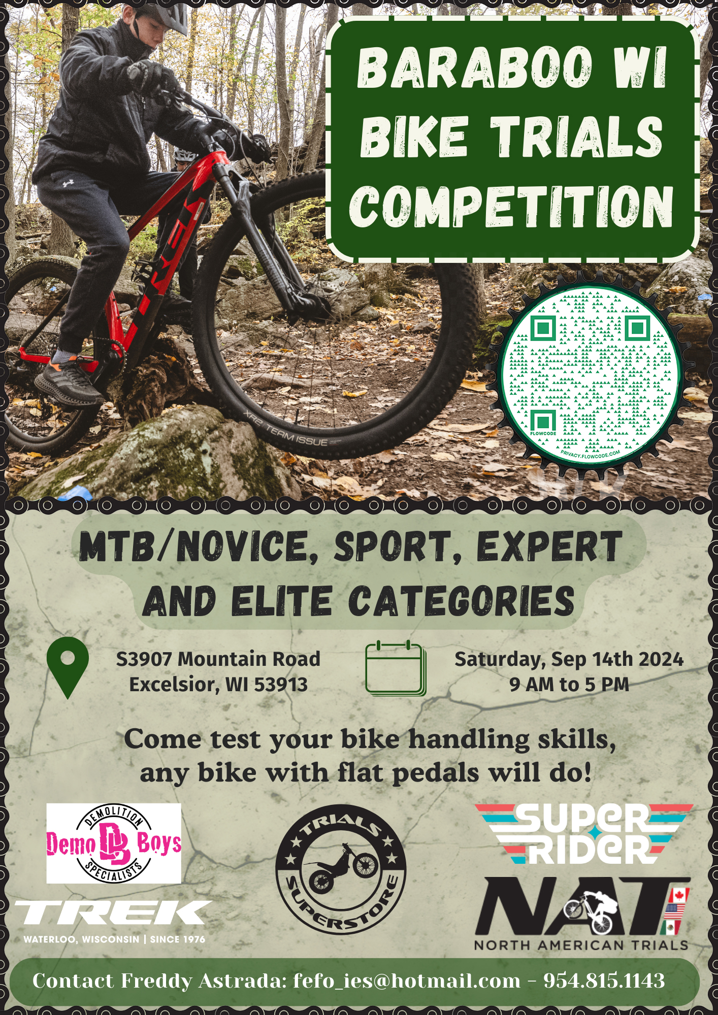 Poster for 2024 Baraboo, WI bike trials competition