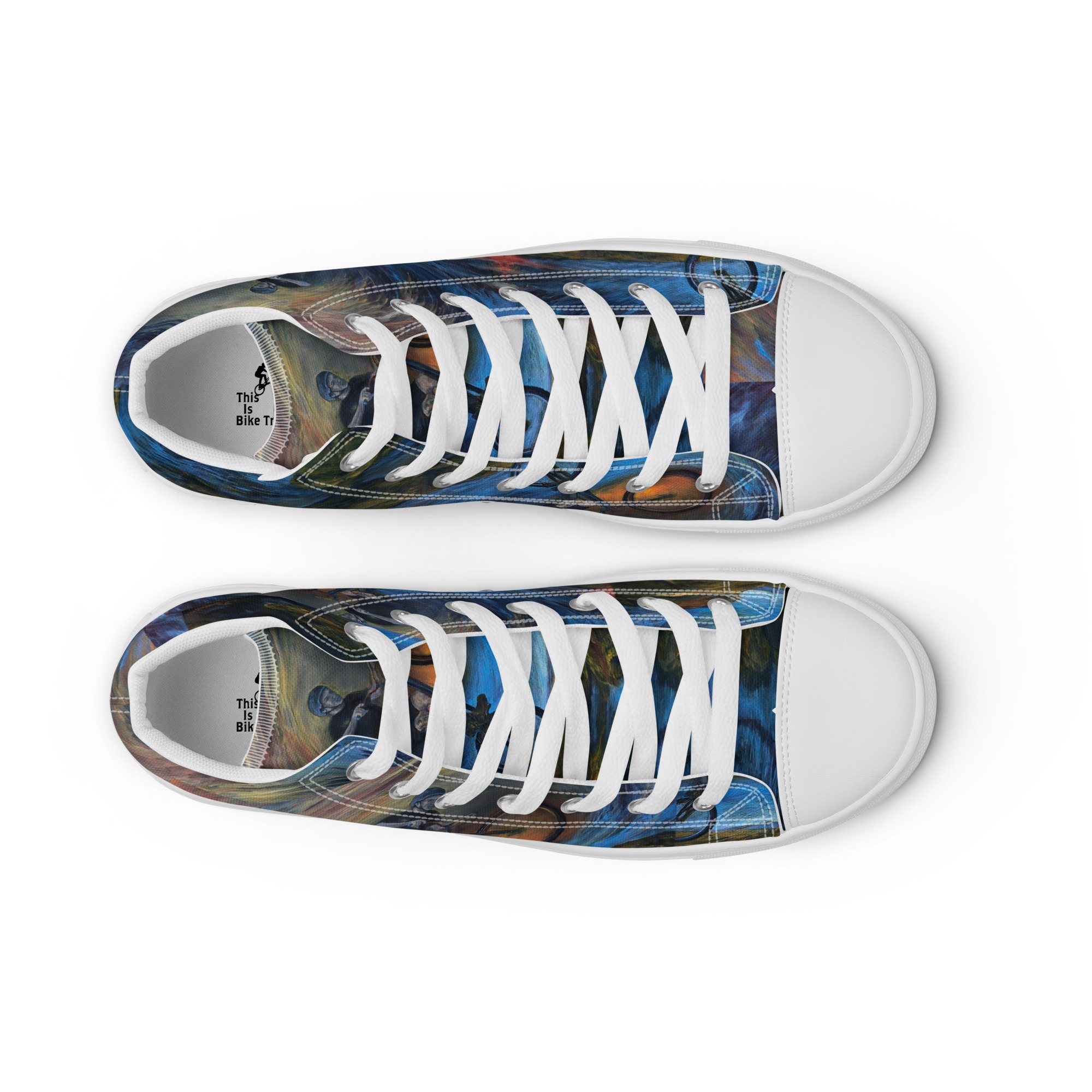 Men’s high top canvas shoes with trials biker painting print - Image 17