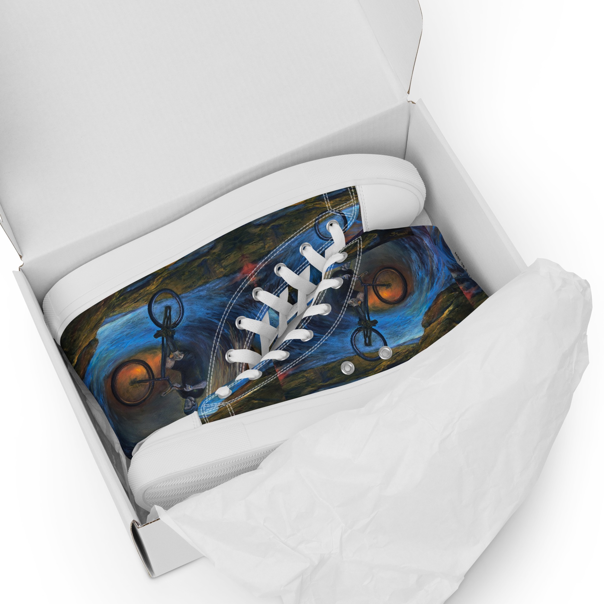 Men’s high top canvas shoes with trials biker painting print - Image 7