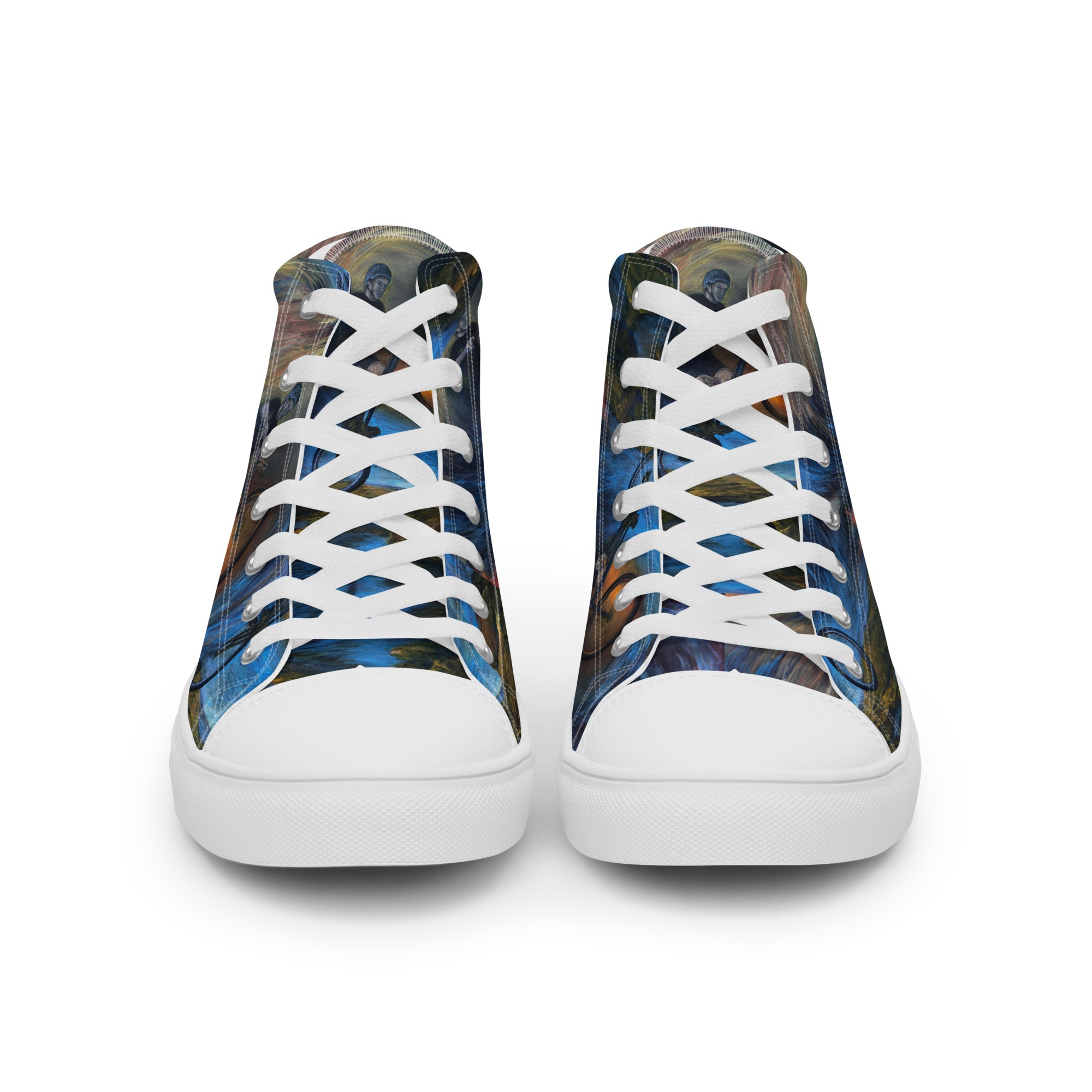 Men’s high top canvas shoes with trials biker painting print - Image 16