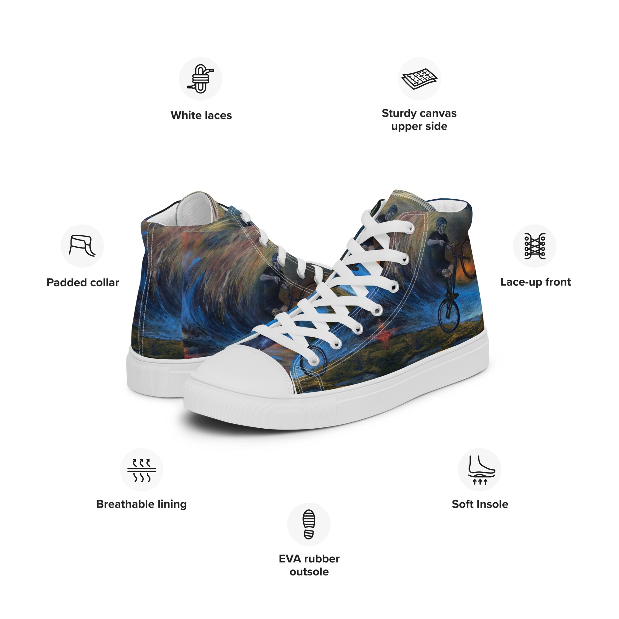 Men’s high top canvas shoes with trials biker painting print - Image 6