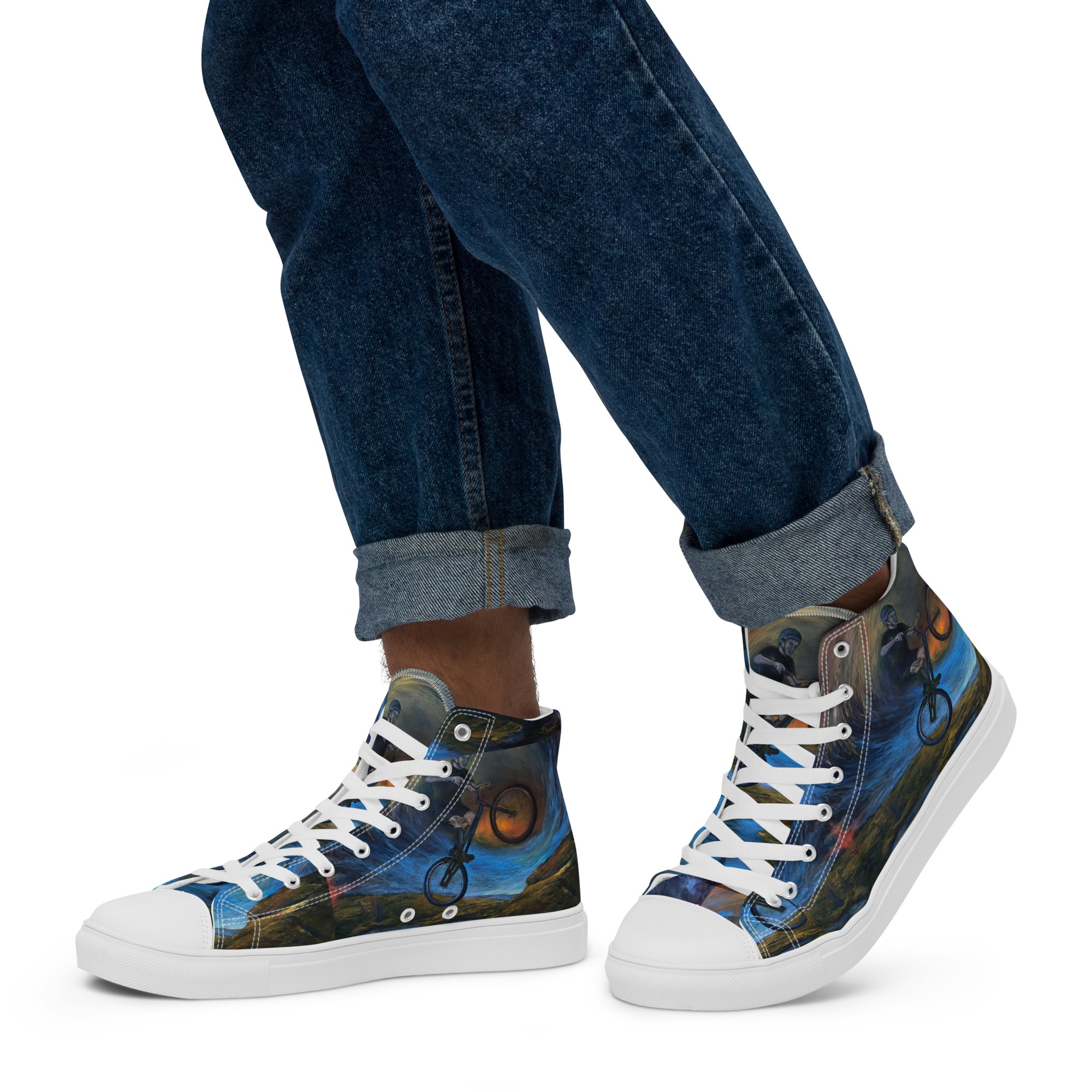 Men’s high top canvas shoes with trials biker painting print - Image 9