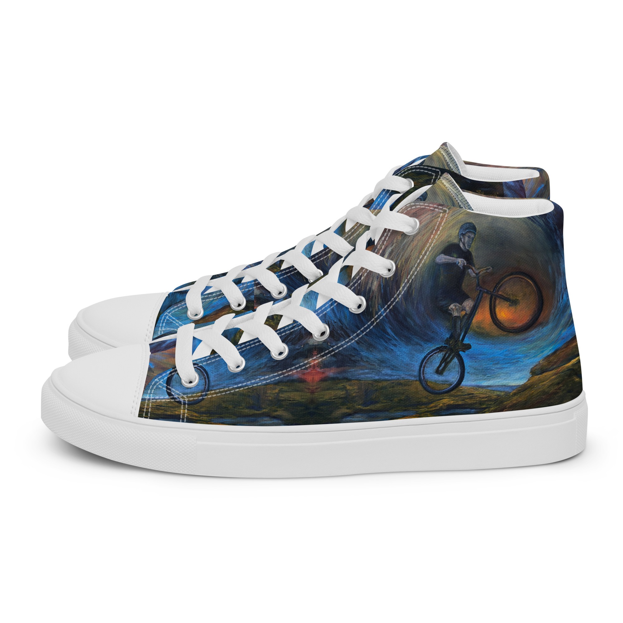 Men’s high top canvas shoes with trials biker painting print - Image 10