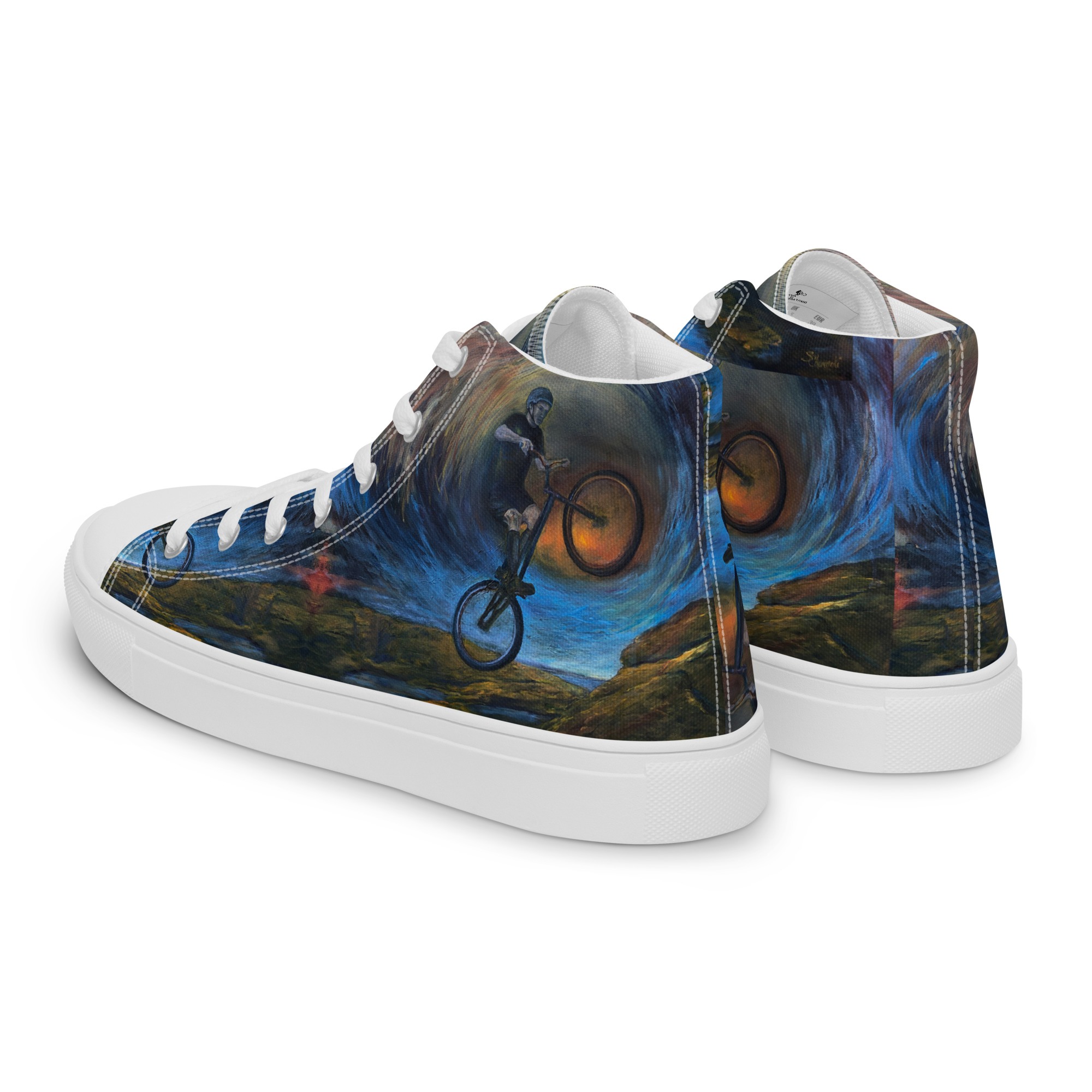 Men’s high top canvas shoes with trials biker painting print - Image 12