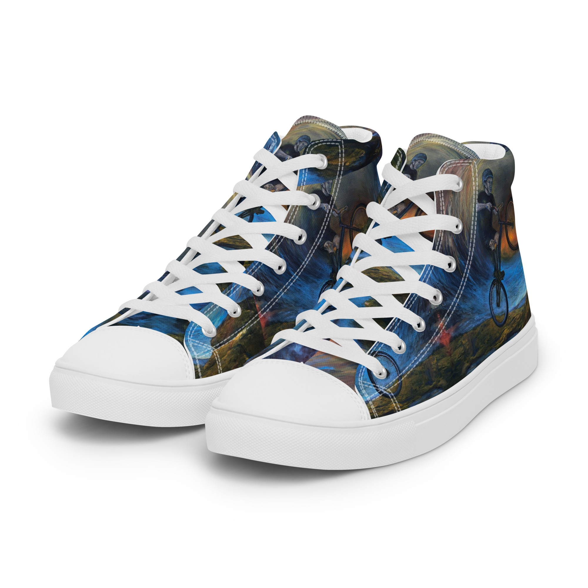 Men’s high top canvas shoes with trials biker painting print