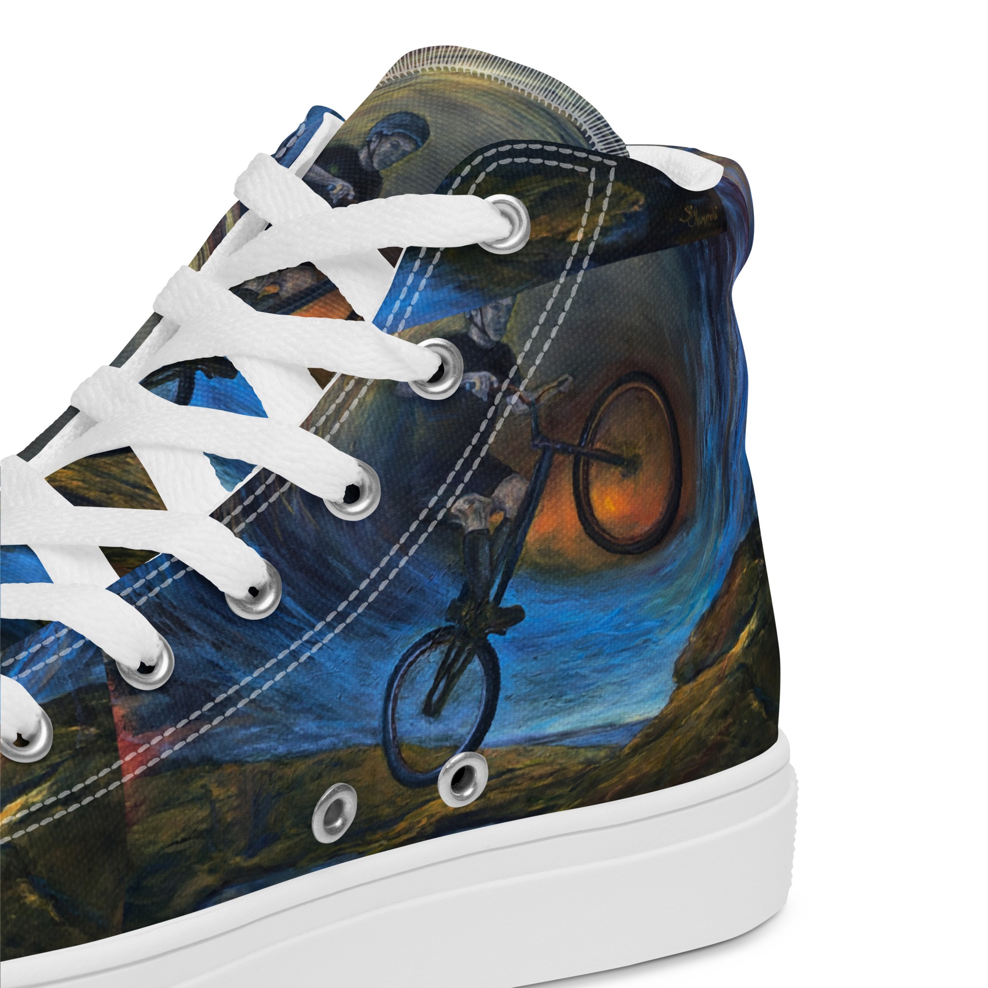 Men’s high top canvas shoes with trials biker painting print - Image 3