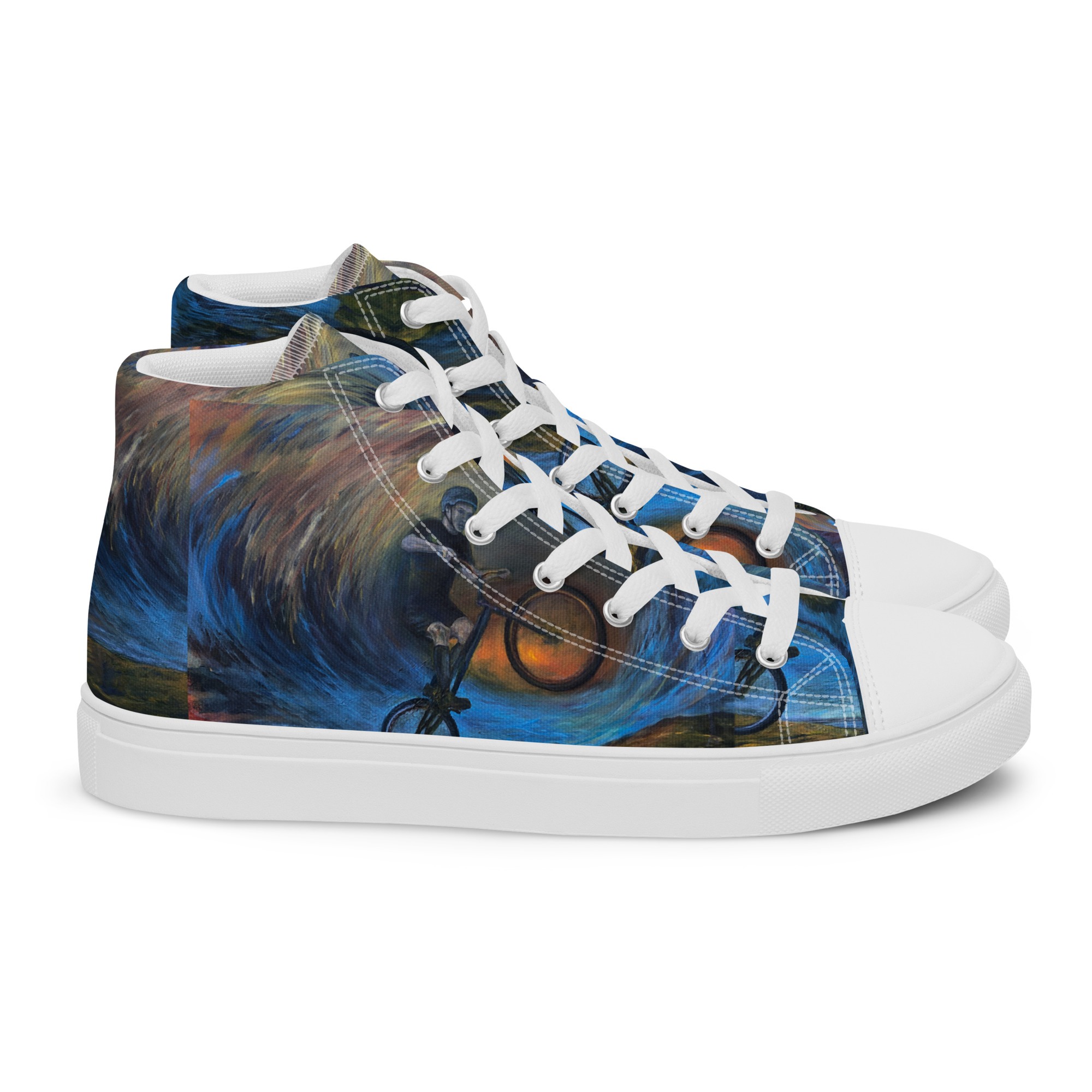 Men’s high top canvas shoes with trials biker painting print - Image 13