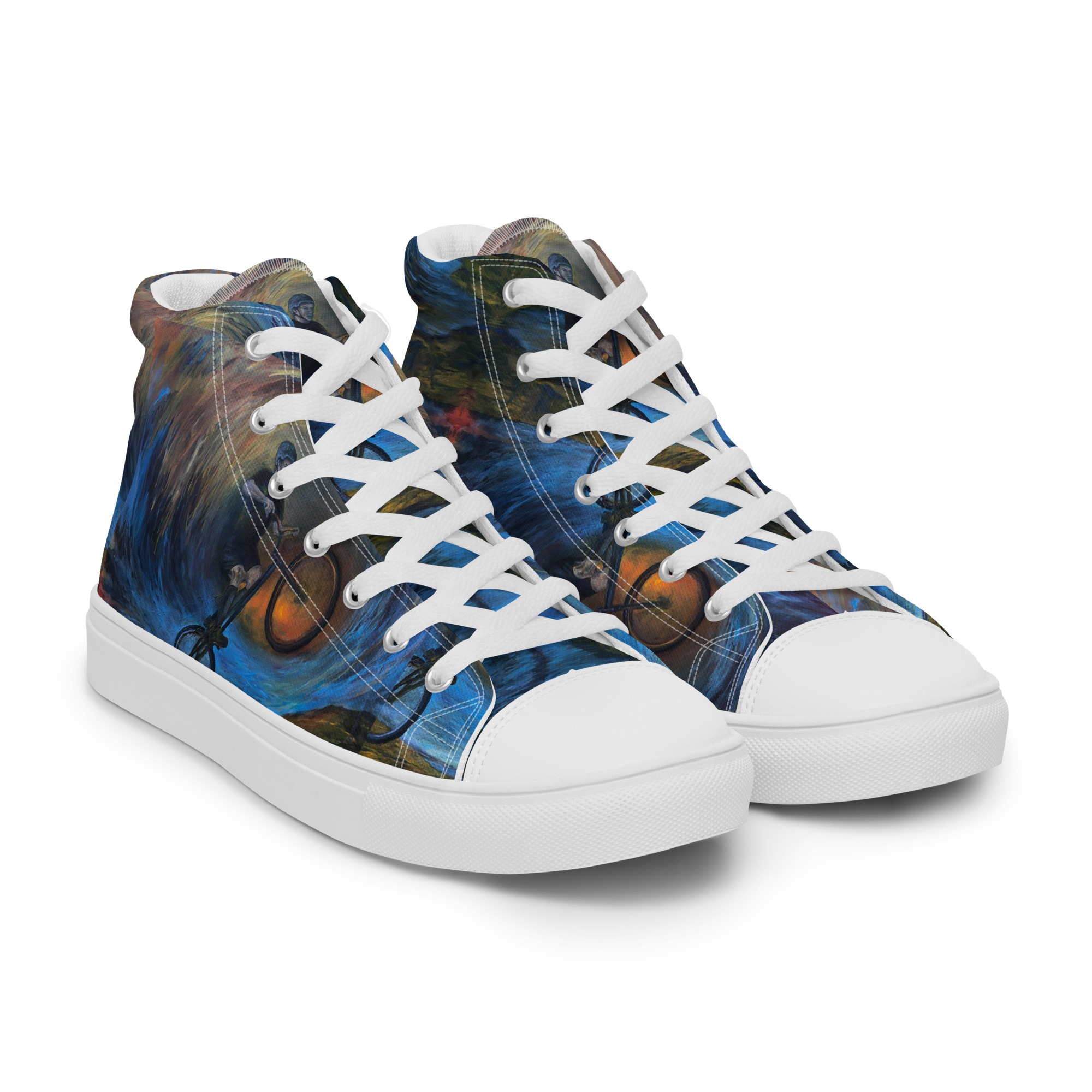 Men’s high top canvas shoes with trials biker painting print - Image 15